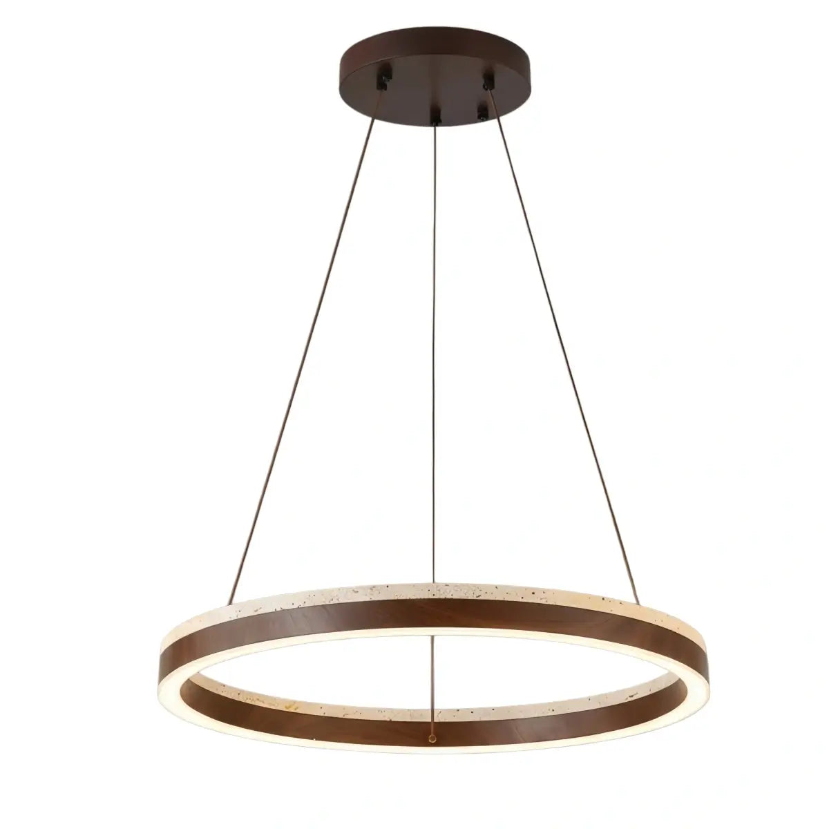 Minimalist Ring Chandelier – Travertine & Wood Walnut Beige